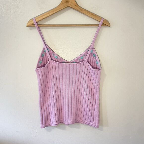 Sezane Ania Knit Sweater Tank Embroidered Lilac Sea Green Cotton - Picture 11 of 11